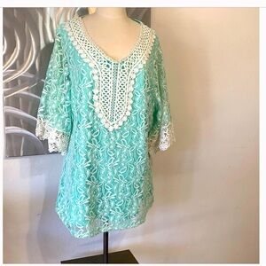 Lauren Michelle Mint Lace Tunic with Ivory Crochet Trim